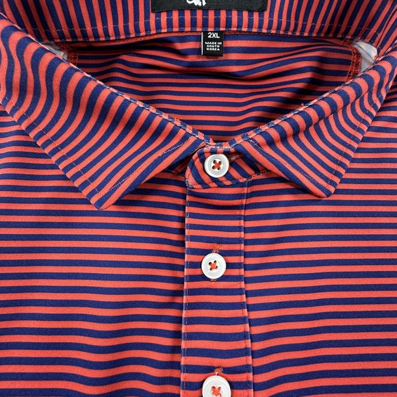 Birdie Retriever Polo Shirt Mens 2XL Red Blue Stripe Golf Performance Stretch - Picture 6 of 11